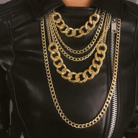 Chunky Gold Necklaces for Women,Multilayer Punk 80S Hip Hop Necklace,Layered Cuban Link Chain Statement Necklace 90S Freaknik Outfit Accessories for Women