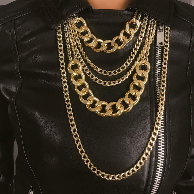 Chunky Gold Necklaces for Women,Multilayer Punk 80S Hip Hop Necklace,Layered Cuban Link Chain Statement Necklace 90S Freaknik Outfit Accessories for Women