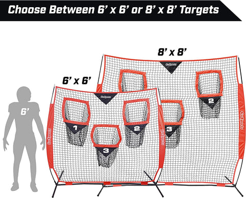 Football Throwing Net - 8 X 8 Ft or 6 X 6 Ft Nets - Choose Black or Red