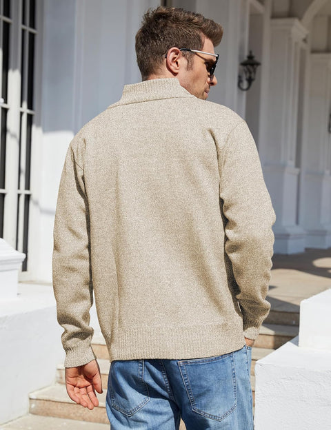 Men'S Casual Slim Full Zip Thick Knitted Cardigan Sweaters with Pockets
