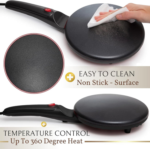 Electric Crepe Maker with Auto Power Off, 8 Inch Portable Crepe Maker & Non-Stick Dipping Plate, On/Off Switch, Nonstick Coating & Automatic Temperature Control, Pan Apo