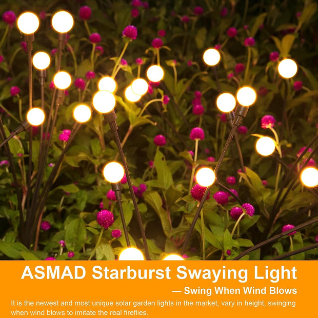 Solar Lights Outdoor(4-Pack, 32 Leds), Solar Garden Lights, Outdoor Decorations, Firefly Light for Patio Decor, Big Bulb, Unique Gifts for Women, Gifts for Grandma