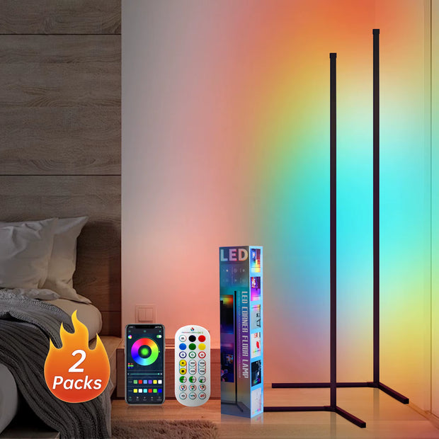 1/2 Pack Corner Floor Lights -16Million DIY Color Changing, RGB Smart Modern Lights with Remote Control and APP Control USB Plug