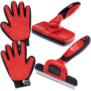 Complete Professional Pet Grooming Kit Self Cleaning Slicker Brush for Dogs & Cats - Pro Grooming Brushes Effectively Reduces Shedding Fur Hair Remover Brush Gloves - Combo Gift Set