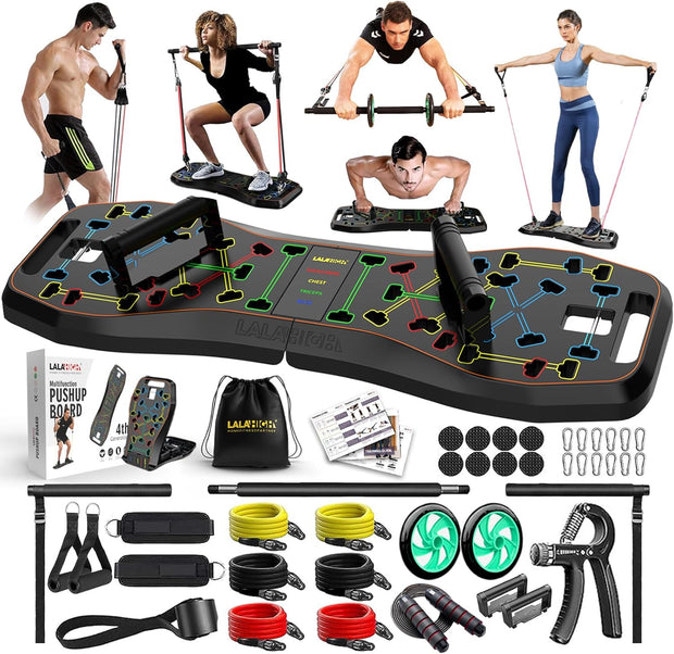 25-In-1 4Rd Generation Push up Board - Multi-Functional Foldable Gym System with Resistance Bands, Pilates Bar & Pulleys, Portable Workout Equipment for Men & Women, Chest/Back/Abs Training