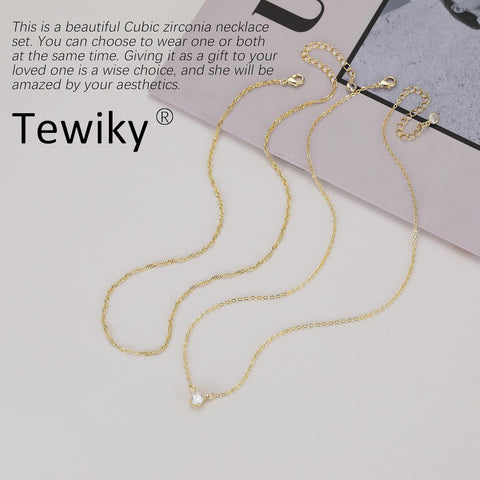 Diamond Necklaces for Women, Dainty 14K Gold/Sterling Silver Choker Necklace Simple Gold Plated CZ Jewelry Necklaces for Women Trendy Gifts