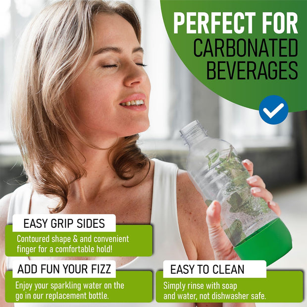Replacement Carbonating Sparkling Water Bottles for Sodastream - 1 Liter, Bpa-Free & Leak-Proof (Compatible with Fizzi, One Touch, Jet, Source, Play, Genesis, Power Models) - 3-Pack (Multi)