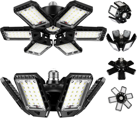 LED Garage Lights Bulb 2 Pack 180W 18000LM 6500K Led Shop Light with 6 plus 1 Deformable Panels Basement Barn Ceiling Lights for E26/E27