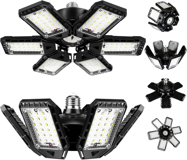 LED Garage Lights Bulb 2 Pack 180W 18000LM 6500K Led Shop Light with 6 plus 1 Deformable Panels Basement Barn Ceiling Lights for E26/E27