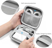 Portable Hard-Shelled Travel Case for Apple Macbook Charger, Small PU Leather Electronics Organizer Waterproof Storage Bag for Laptop Accessories, Magic Mouse, Power Bank, Charging Cords(Black)
