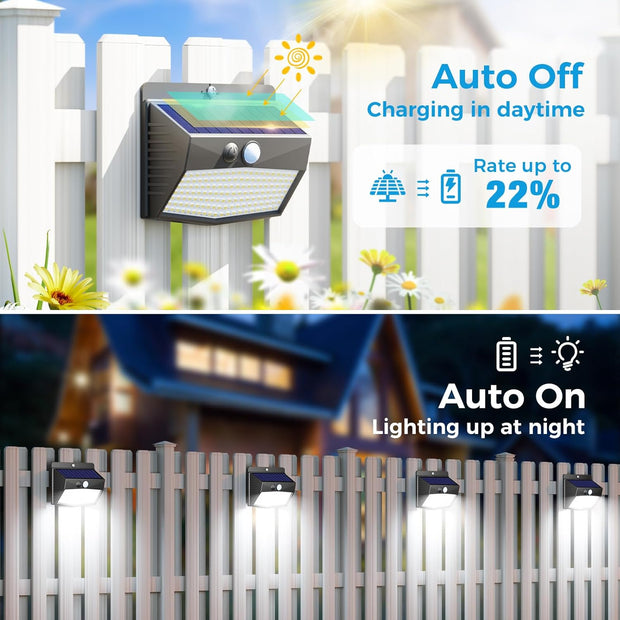 [6 Packs] Solar Lights Outdoor Motion Sensor Solar Security Lights Waterproof with 3 Lighting Modes Solar Powered Wall Lights outside for Garden Fence Yard Deck