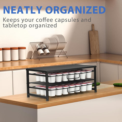 K Cup Holder Organizer for 70 Pods, 2-Tier Coffee Pod Holder for K-Cup with 2 Sliding Storage Drawers, Coffee Station Bar Organizer for Kitchen Countertop, Home & Office, Frosted Black