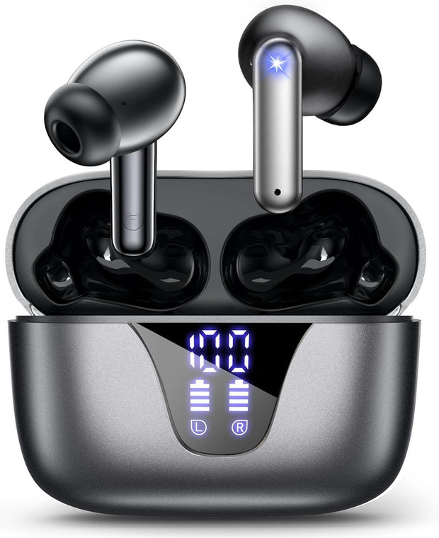 Wireless Earbuds, 2025 Bluetooth Headphones, 50Hrs Stereo Deep Bass Ear Buds with Power Display Charging Case, Buit in Mic, IPX5 Waterproof Headset for Iphone Andriod Phones