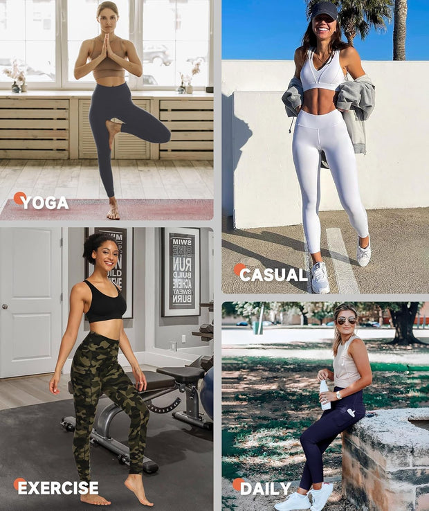 High Waisted Leggings for Women - Soft Opaque Slim Tummy Control Printed Pants for Running Cycling Yoga