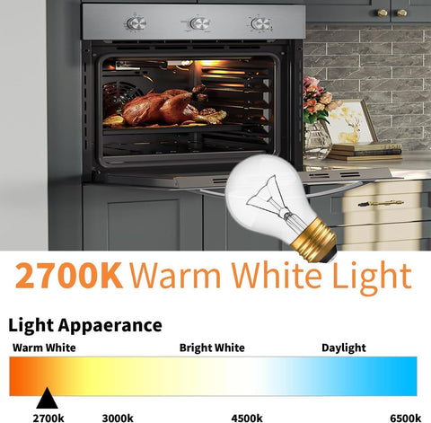 Appliance Oven Light Bulb, High Temp 300 °C Resistant,（2 Pack） A15/E26/120V/40 Watt Appliance Replacement Bulb for Refrigerator over Stove Microwave Range Hood,Warm White