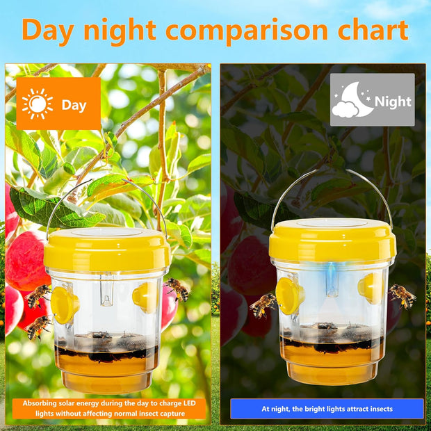 3 Pack Wasp Traps Outdoor Hanging, Solar Bee Trap for Outside, Hornet Traps, Bee Wasp Catcher outside Garden