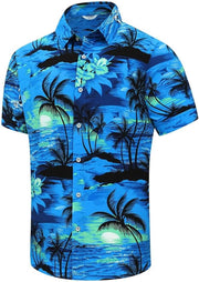 Hawaiian Shirt for Men, Unisex Summer Beach Casual Short Sleeve Button down Shirts, Printed Palmshadow Clothing