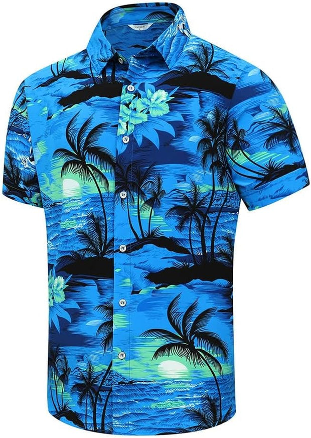 Hawaiian Shirt for Men, Unisex Summer Beach Casual Short Sleeve Button down Shirts, Printed Palmshadow Clothing