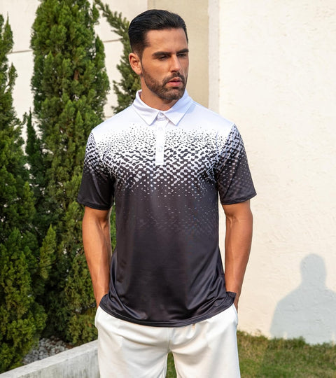 Mens Golf Shirt Dry Fit Athletic Polo Shirts Moisture Wicking Performance 3D Print Short Sleeve