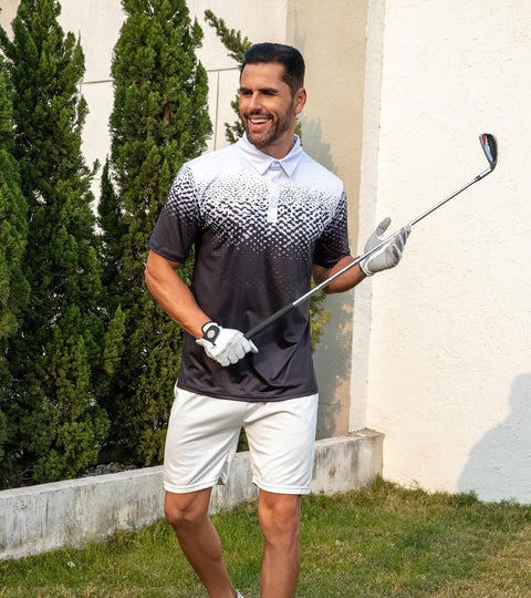 Mens Golf Shirt Dry Fit Athletic Polo Shirts Moisture Wicking Performance 3D Print Short Sleeve