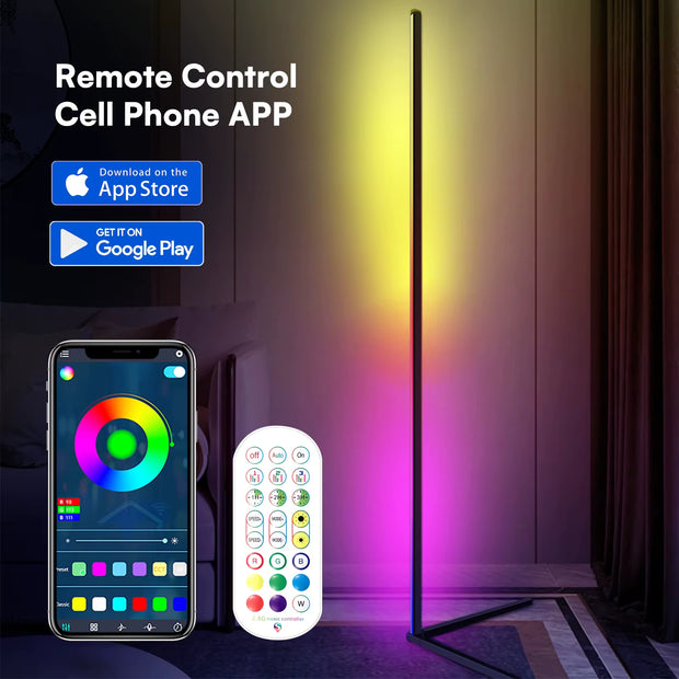1/2 Pack Corner Floor Lights -16Million DIY Color Changing, RGB Smart Modern Lights with Remote Control and APP Control USB Plug