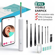 Ear Wax Removal Tool Set with Camera, Equipped with 6 Replacement Spoon Heads, 1080P HD, WIFI Connection, USB Fast Charging