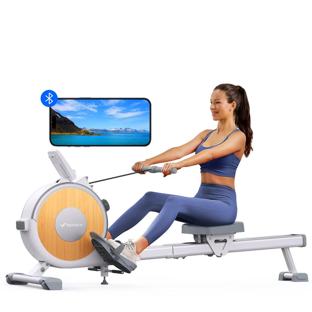 Rowing Machine Magnetic Rower Machine for Home 16 Levels of Quiet Resistance Dual Slide Rail Max 350Lb Weight Capacity