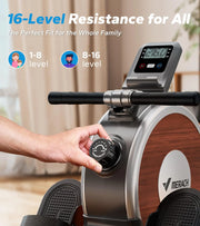 Rowing Machine Magnetic Rower Machine for Home 16 Levels of Quiet Resistance Dual Slide Rail Max 350Lb Weight Capacity