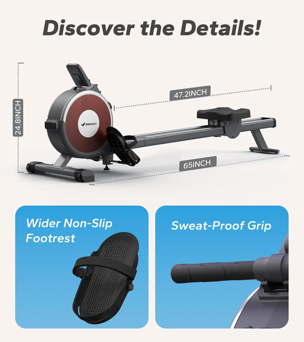 Rowing Machine Magnetic Rower Machine for Home 16 Levels of Quiet Resistance Dual Slide Rail Max 350Lb Weight Capacity