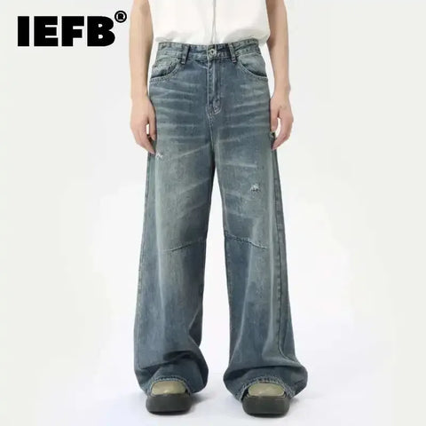 American Style Men'S Denim Pants Washing Fashion Loose Men'S Straight Trousers Casual Wide Leg Jeans New Summer 2024 9C6303