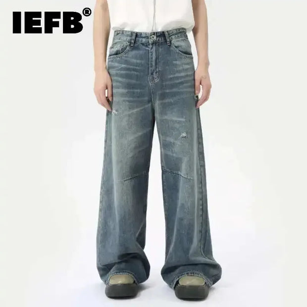 American Style Men'S Denim Pants Washing Fashion Loose Men'S Straight Trousers Casual Wide Leg Jeans New Summer 2024 9C6303