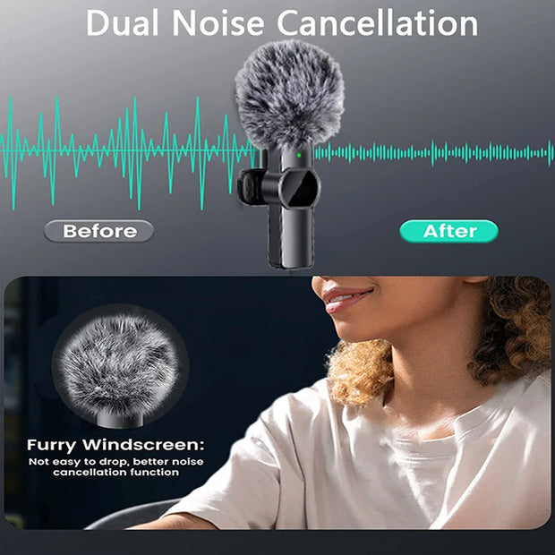 Wireless Lavalier Microphone Portable Noise Reduction Mini Microphone Audio Video Live Interview Recording for Iphone Mic