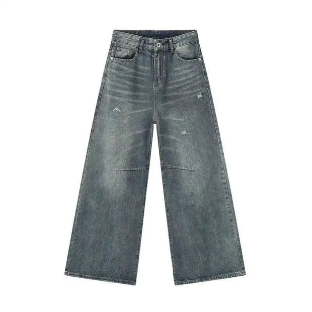 American Style Men'S Denim Pants Washing Fashion Loose Men'S Straight Trousers Casual Wide Leg Jeans New Summer 2024 9C6303