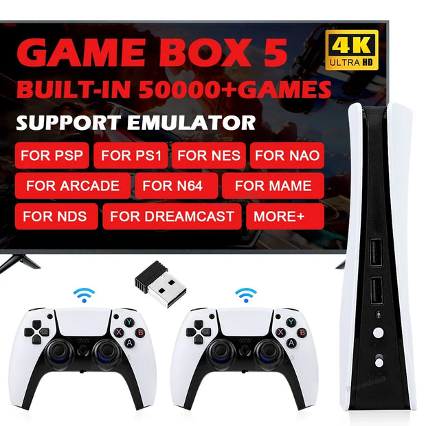 GB5 Video Game Console 256GB/128GB/64G 50000 + Retro Games HD TV Game Box 5 Two Gamepads for PS1/PPSPP/MAME Arcade Gaming Stick