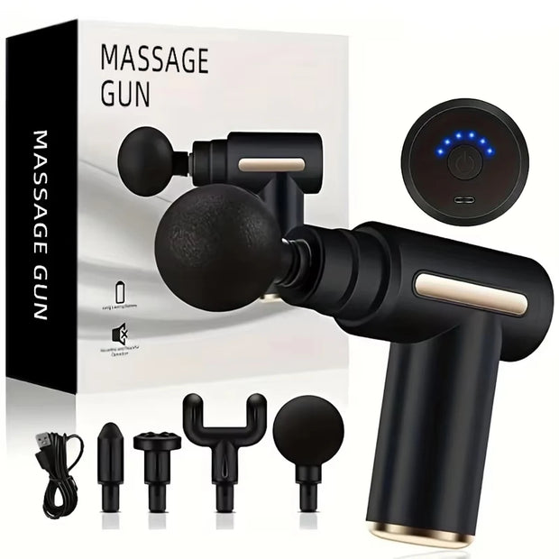 Portable Fascia Massage Gun Deep Tissue Mini Massager Body Muscle Relaxation with 4 Replaceable Massage Heads