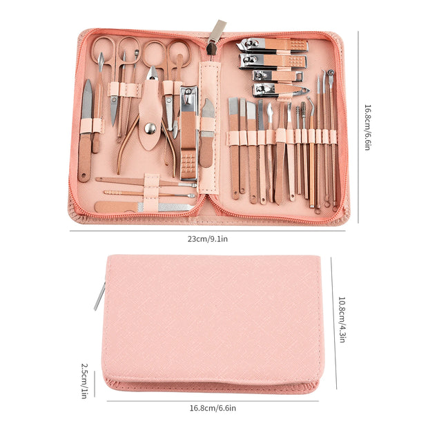 Pink 30 Pcs Manicure Set Professional Nail Clipper Set Stainless Steel Solid Manicure Kit Nail Care Kit with Pink Case Valentine