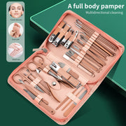 Pink 30 Pcs Manicure Set Professional Nail Clipper Set Stainless Steel Solid Manicure Kit Nail Care Kit with Pink Case Valentine