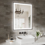 Smart Anti-Fog LED Bath Mirror with Backlight + Front Light, 3-Color and Brightness Adjustable, Memory, Wall Switche