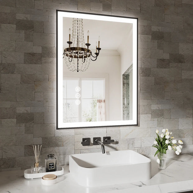 Smart Anti-Fog LED Bath Mirror with Backlight + Front Light, 3-Color and Brightness Adjustable, Memory, Wall Switche