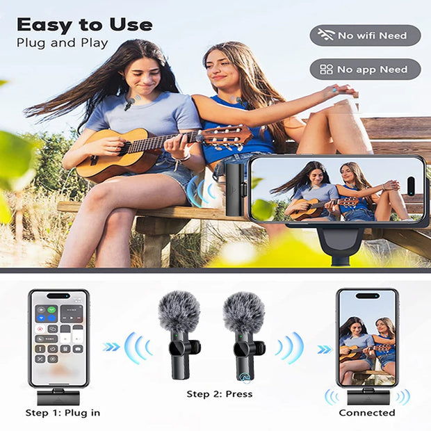 Wireless Lavalier Microphone Portable Noise Reduction Mini Microphone Audio Video Live Interview Recording for Iphone Mic