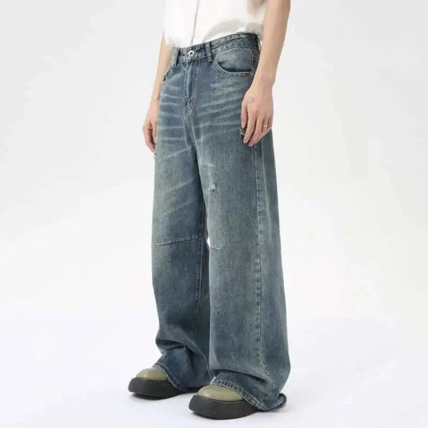 American Style Men'S Denim Pants Washing Fashion Loose Men'S Straight Trousers Casual Wide Leg Jeans New Summer 2024 9C6303