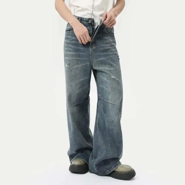 American Style Men'S Denim Pants Washing Fashion Loose Men'S Straight Trousers Casual Wide Leg Jeans New Summer 2024 9C6303