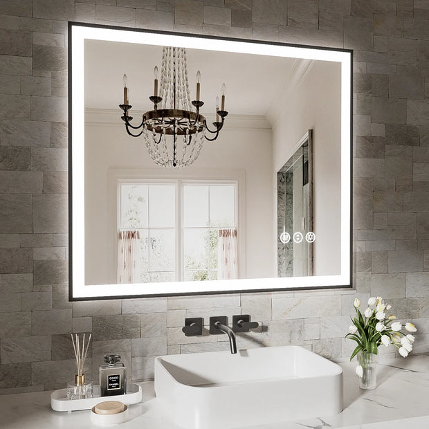 Smart Anti-Fog LED Bath Mirror with Backlight + Front Light, 3-Color and Brightness Adjustable, Memory, Wall Switche