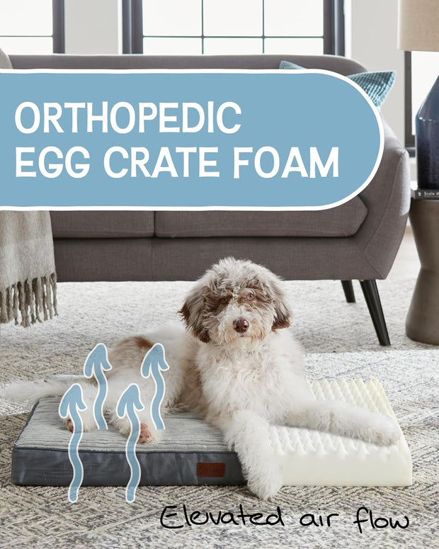 35 Inch Orthopedic Waterproof & Machine Washable Dog Bed for Medium Large Pets, 20D Egg Crate Foam Stable Support, Non-Slip Bottom and Removable Cover, Tear-Resistant Invisible Zipper(Gray)