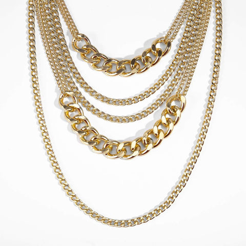 Chunky Gold Necklaces for Women,Multilayer Punk 80S Hip Hop Necklace,Layered Cuban Link Chain Statement Necklace 90S Freaknik Outfit Accessories for Women