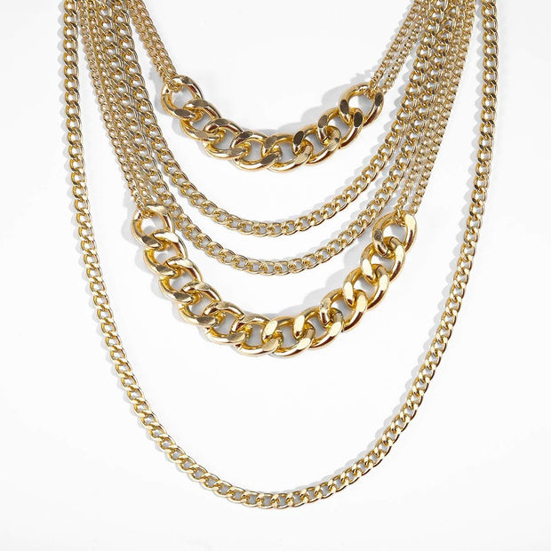 Chunky Gold Necklaces for Women,Multilayer Punk 80S Hip Hop Necklace,Layered Cuban Link Chain Statement Necklace 90S Freaknik Outfit Accessories for Women