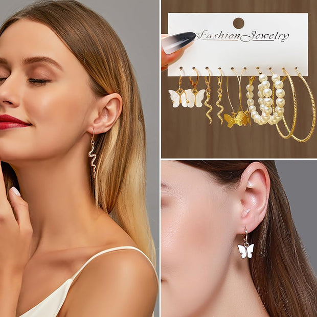 Gold Plated Jewelry Set for Women with Multi Layered Necklaces, Stackable Bracelets, Knuckle Rings, Hoop Earrings Sets, Fashion Outfit Accessories Jewelry Packs, Gifts for Women