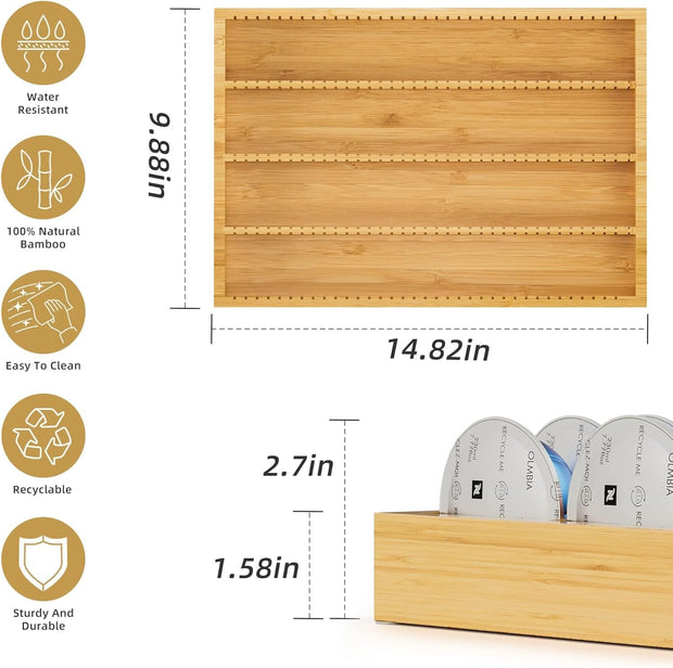 Bamboo Coffee Pod Storage Holder Drawer Insert for Counter Compatible Nespresso Vertuo Vertuoline Capsules for Kitchen, Home, Office, Coffee Station