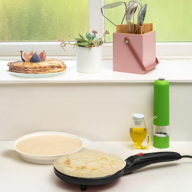 Electric Crepe Maker with Auto Power Off, 8 Inch Portable Crepe Maker & Non-Stick Dipping Plate, On/Off Switch, Nonstick Coating & Automatic Temperature Control, Pan Apo