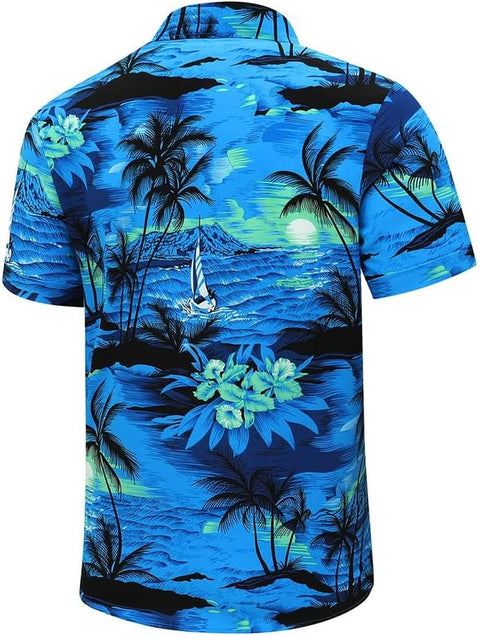 Hawaiian Shirt for Men, Unisex Summer Beach Casual Short Sleeve Button down Shirts, Printed Palmshadow Clothing